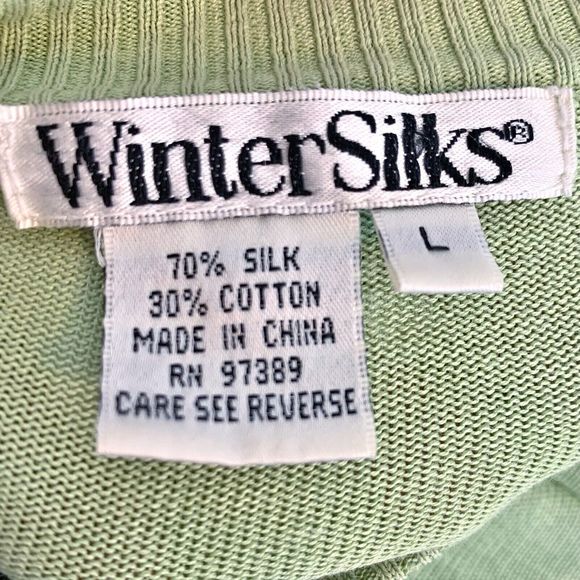 WinterSilks Silk Cotton Short Sleeved Sweater Green Size Large Mock Neck Spring - Picture 3 of 4
